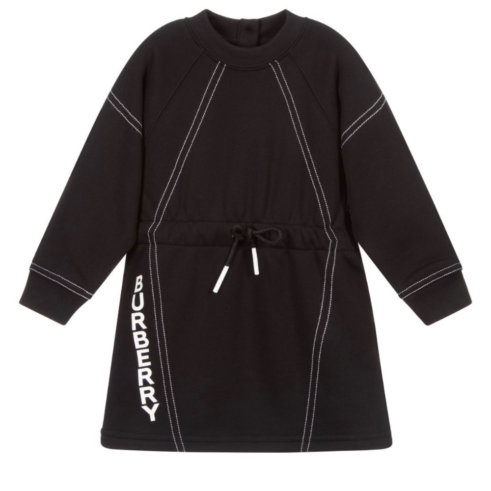Burberry Black Kids' Casual Sweatshirt Dress with White Logo